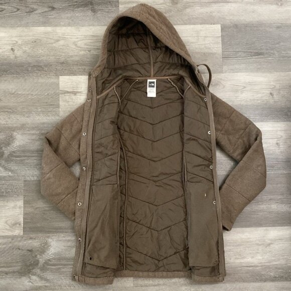 The North Face Puffer Jacket Hooded Women's XS Brown Heather Zip Pockets Quilted - Picture 8 of 15